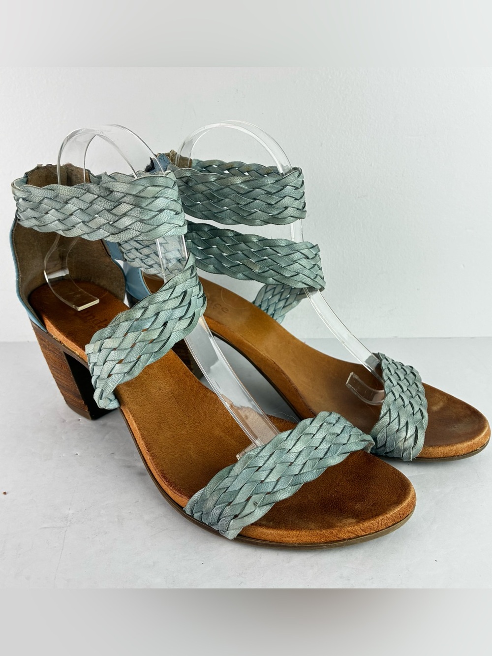 Sundance Blue Bonaire Italian Woven Leather Heels Sandals